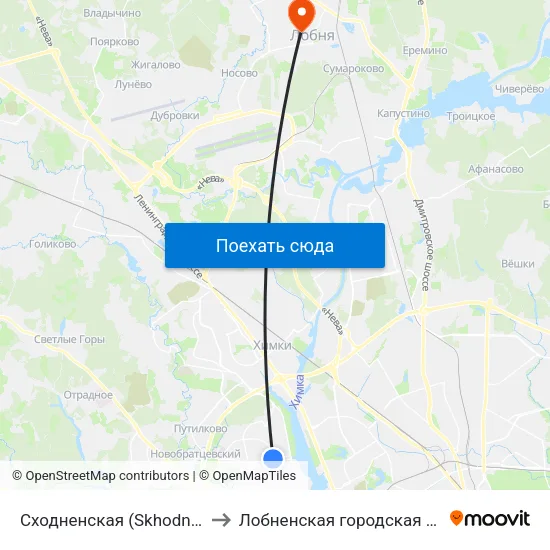 Сходненская (Skhodnenskaya) to Лобненская городская больница map