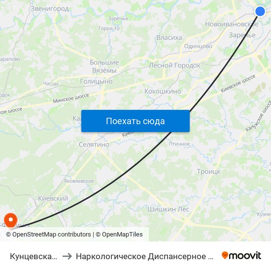 Кунцевская (Kuntsevskaya) to Наркологическое Диспансерное Отделение ( Психиатрическая Больница 23 ) map