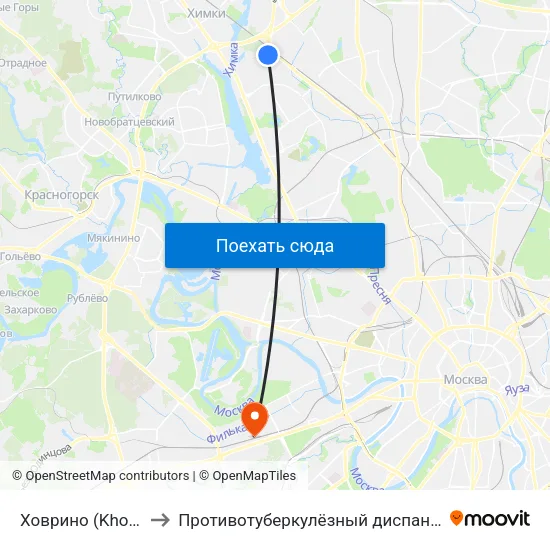 Ховрино (Khovrino) to Противотуберкулёзный диспансер № 20 map