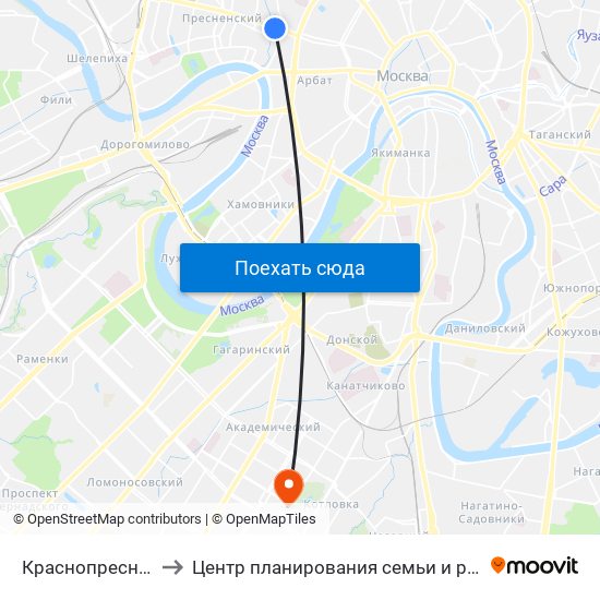 Краснопресненская (Krasnopresnenskaya) to Центр планирования семьи и репродукции  Департамента здравоохранения города Москвы map