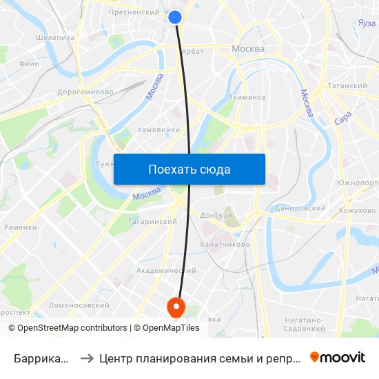 Баррикадная (Barrikadnaya) to Центр планирования семьи и репродукции  Департамента здравоохранения города Москвы map