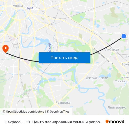 Некрасовка (Nekrasovka) to Центр планирования семьи и репродукции  Департамента здравоохранения города Москвы map