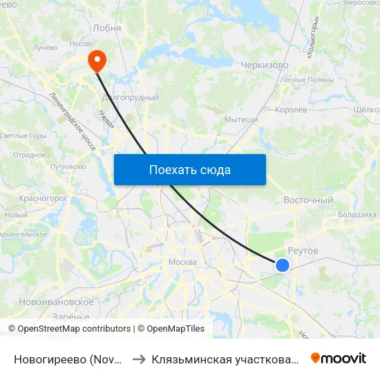 Новогиреево (Novogireevo) to Клязьминская участковая больница map