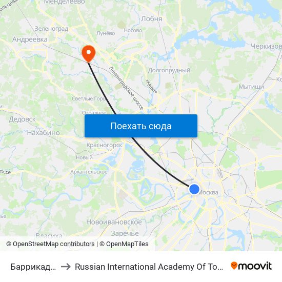 Баррикадная (Barrikadnaya) to Russian International Academy Of Tourism (Российская Международная Академия Туризма) map