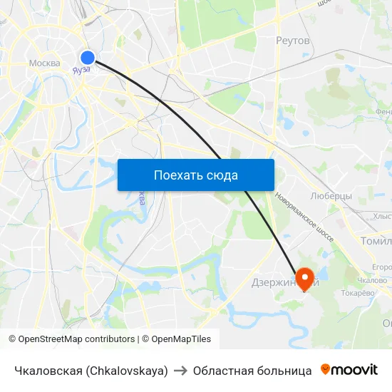Чкаловская (Chkalovskaya) to Областная больница map