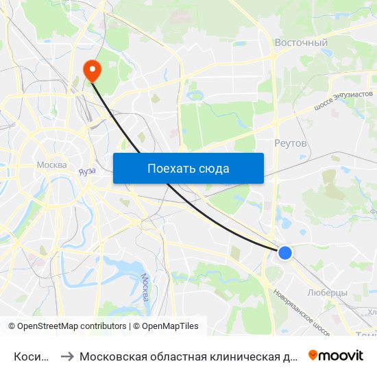 Косино (Kosino) to Московская областная клиническая детская травматолого-ортопедическая больница map