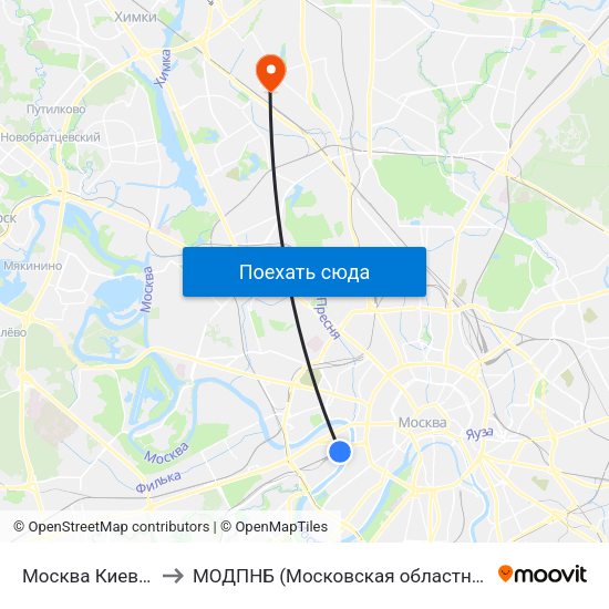 Москва Киевская (Kievsky Station) to МОДПНБ (Московская областная детская психоневрологическая больница) map