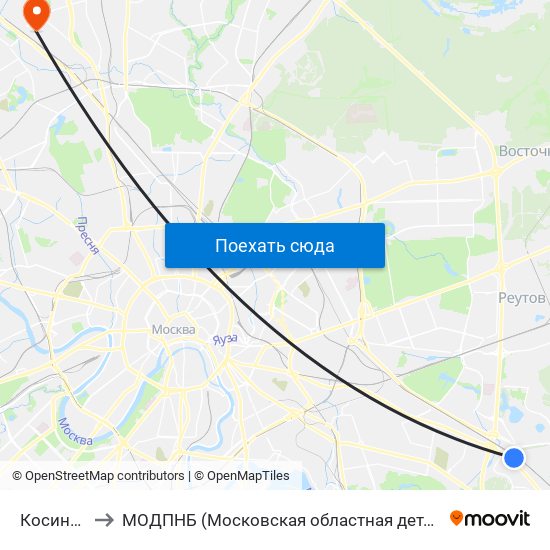 Косино (Kosino) to МОДПНБ (Московская областная детская психоневрологическая больница) map