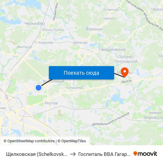 Щелковская (Schelkovskaya) to Госпиталь ВВА Гагарина map