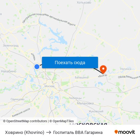 Ховрино (Khovrino) to Госпиталь ВВА Гагарина map