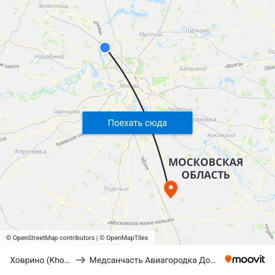 Ховрино (Khovrino) to Медсанчасть Авиагородка Домодедово map