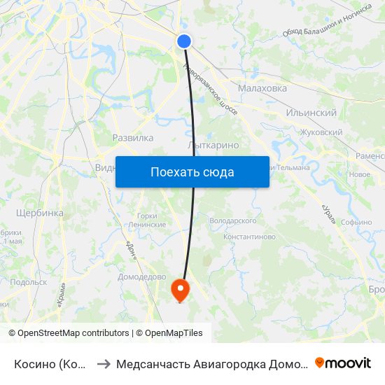 Косино (Kosino) to Медсанчасть Авиагородка Домодедово map