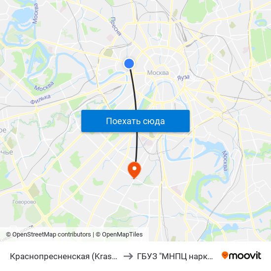 Краснопресненская (Krasnopresnenskaya) to ГБУЗ "МНПЦ наркологии ДЗМ" map