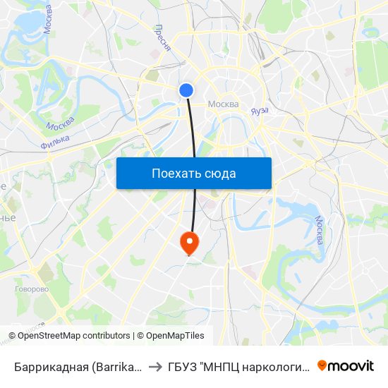 Баррикадная (Barrikadnaya) to ГБУЗ "МНПЦ наркологии ДЗМ" map