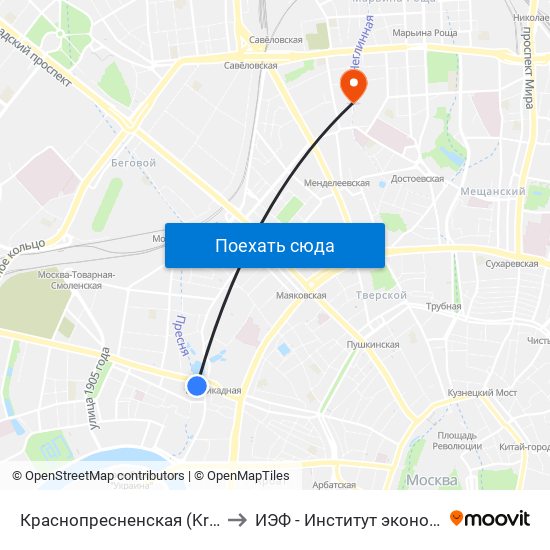 Краснопресненская (Krasnopresnenskaya) to ИЭФ - Институт экономики и финансов map