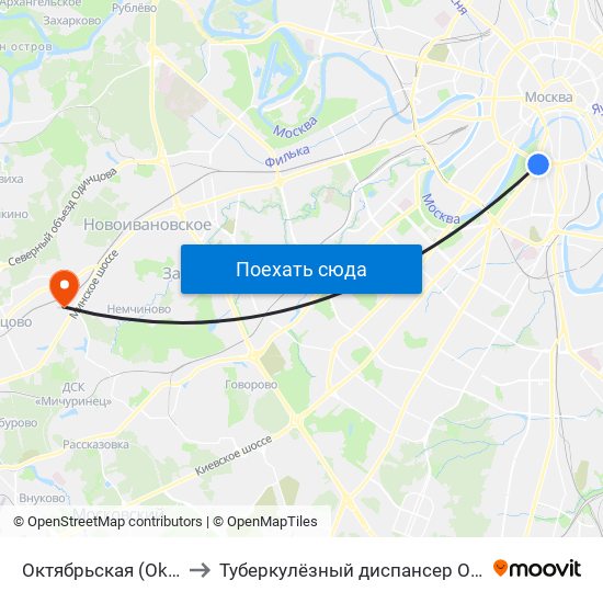 Октябрьская (Oktyabrskaya) to Туберкулёзный диспансер Одинцовского р-на map