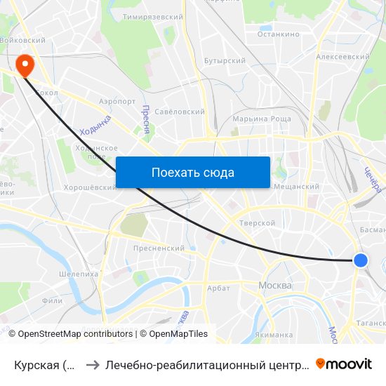 Курская (Kurskaya) to Лечебно-реабилитационный центр в Покрово-Стрешнево map