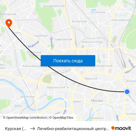 Курская (Kurskaya) to Лечебно-реабилитационный центр в Покрово-Стрешнево map