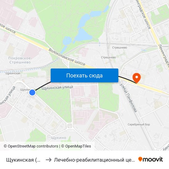 Щукинская (Schukinskaya) to Лечебно-реабилитационный центр в Покрово-Стрешнево map