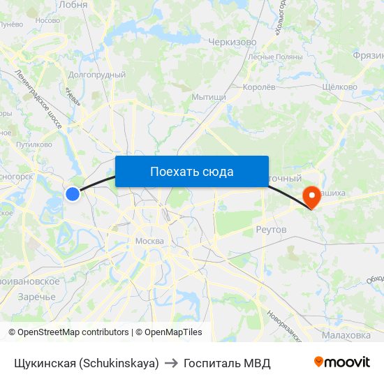 Щукинская (Schukinskaya) to Госпиталь МВД map