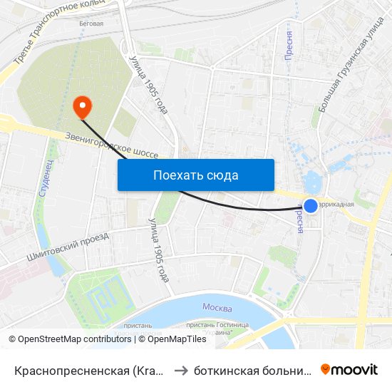 Краснопресненская (Krasnopresnenskaya) to боткинская больница 22к. 22 Г / о map