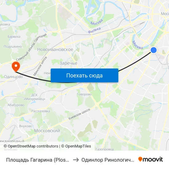 Площадь Гагарина (Ploschad Gagarina) to Одинлор Ринологический Центр map