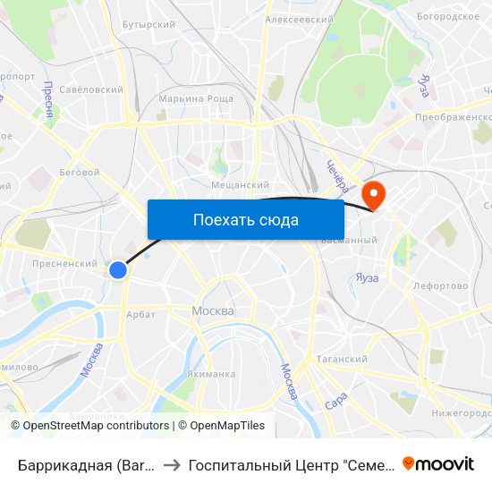 Баррикадная (Barrikadnaya) to Госпитальный Центр "Семейный доктор" map