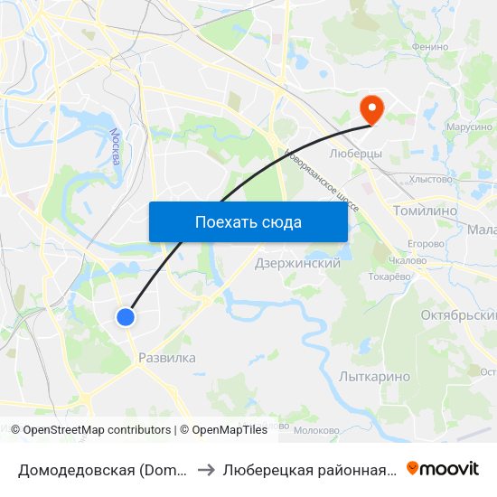 Домодедовская (Domodedovskaya) to Люберецкая районная больница #1 map