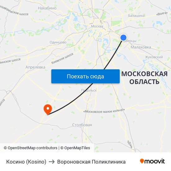 Косино (Kosino) to Вороновская Поликлиника map