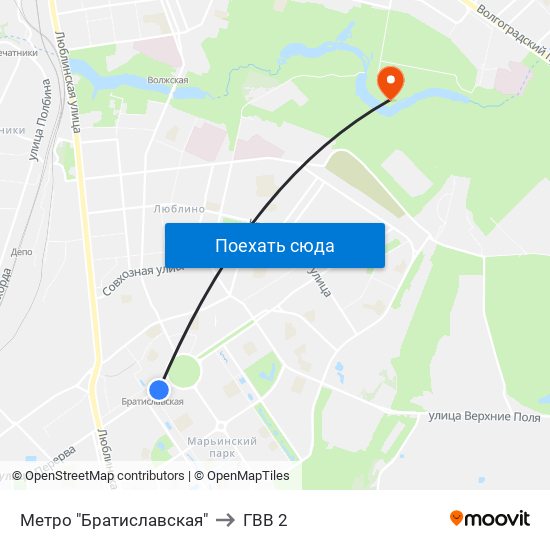 Метро "Братиславская" to ГВВ 2 map