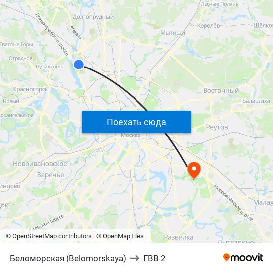 Беломорская (Belomorskaya) to ГВВ 2 map