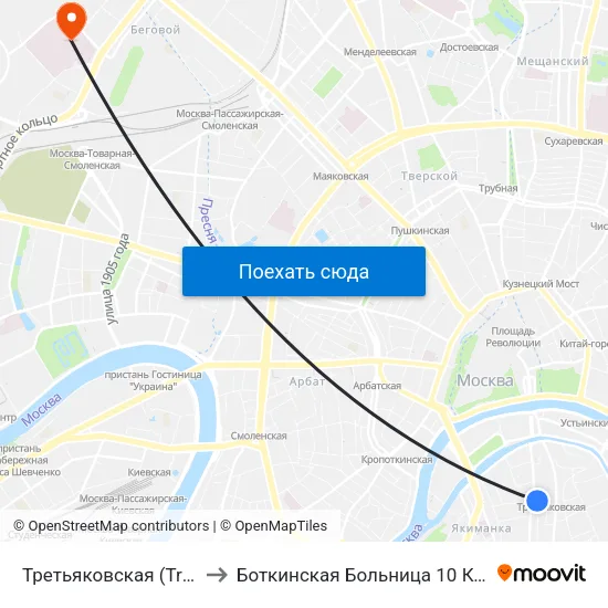 Третьяковская (Tretyakovskaya) to Боткинская Больница 10 Корпус Нефрология map