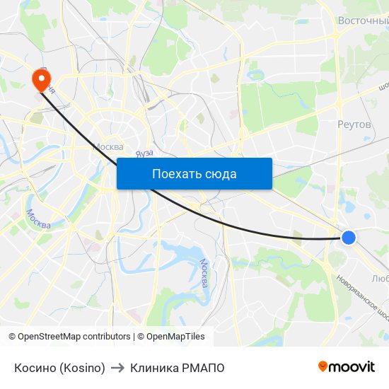 Косино (Kosino) to Клиника РМАПО map