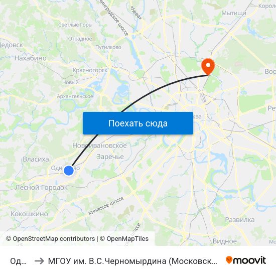 Одинцово to МГОУ им. В.С.Черномырдина (Московский Государственный Открытый Университет) map
