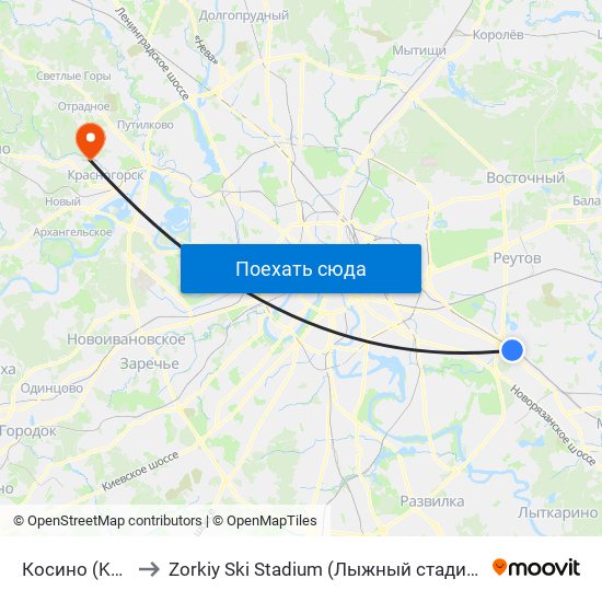 Косино (Kosino) to Zorkiy Ski Stadium (Лыжный стадион «Зоркий») map