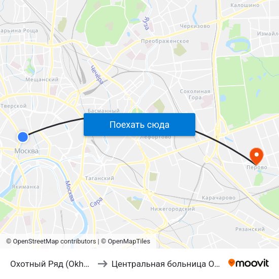 Охотный Ряд (Okhotny Ryad) to Центральная больница ОАО "РЖД" #4 map