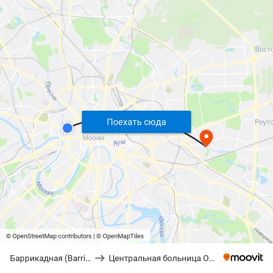 Баррикадная (Barrikadnaya) to Центральная больница ОАО "РЖД" #4 map