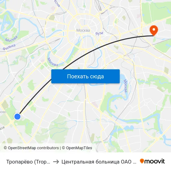 Тропарёво (Troparevo) to Центральная больница ОАО "РЖД" #4 map