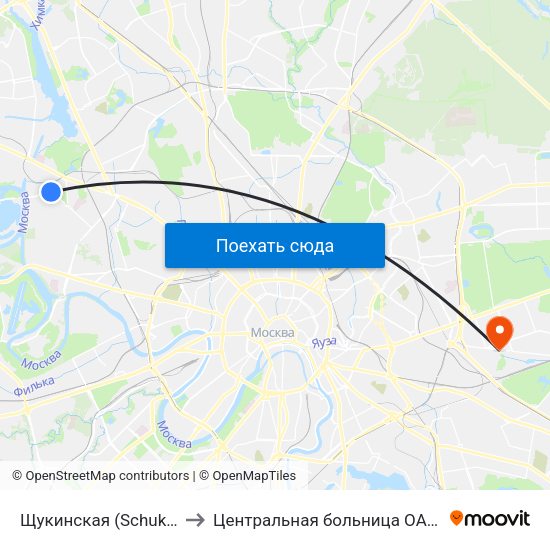 Щукинская (Schukinskaya) to Центральная больница ОАО "РЖД" #4 map