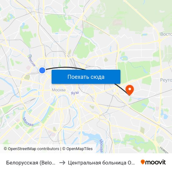 Белорусская (Belorusskaya) to Центральная больница ОАО "РЖД" #4 map