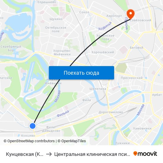 Кунцевская (Kuntsevskaya) to Центральная клиническая психиатрическая больница map