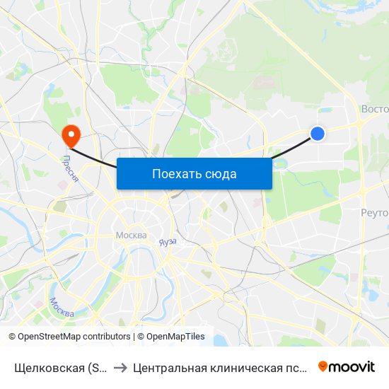Щелковская (Schelkovskaya) to Центральная клиническая психиатрическая больница map
