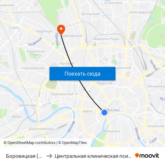 Боровицкая (Borovitskaya) to Центральная клиническая психиатрическая больница map