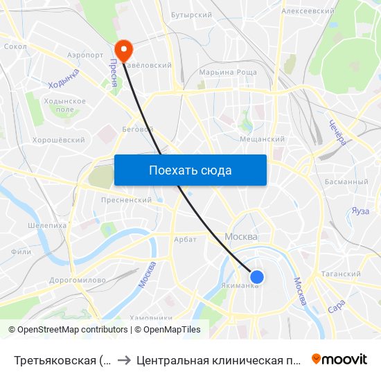 Третьяковская (Tretyakovskaya) to Центральная клиническая психиатрическая больница map