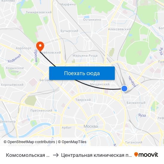 Комсомольская (Komsomolskaya) to Центральная клиническая психиатрическая больница map