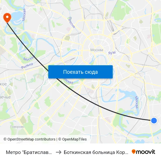 Метро "Братиславская" to Боткинская больница Корпус 11 map