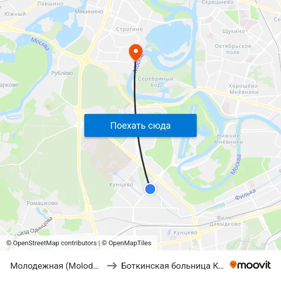 Молодежная (Molodezhnaya) to Боткинская больница Корпус 11 map