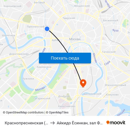 Краснопресненская (Krasnopresnenskaya) to Айкидо Ёсинкан, зал Федерации в Ого-городе map