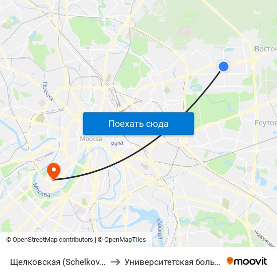 Щелковская (Schelkovskaya) to Университетская больница 4 map