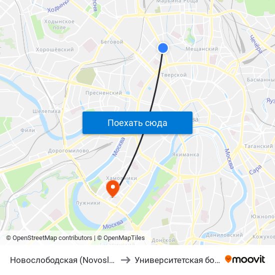 Новослободская (Novoslobodskaya) to Университетская больница 4 map